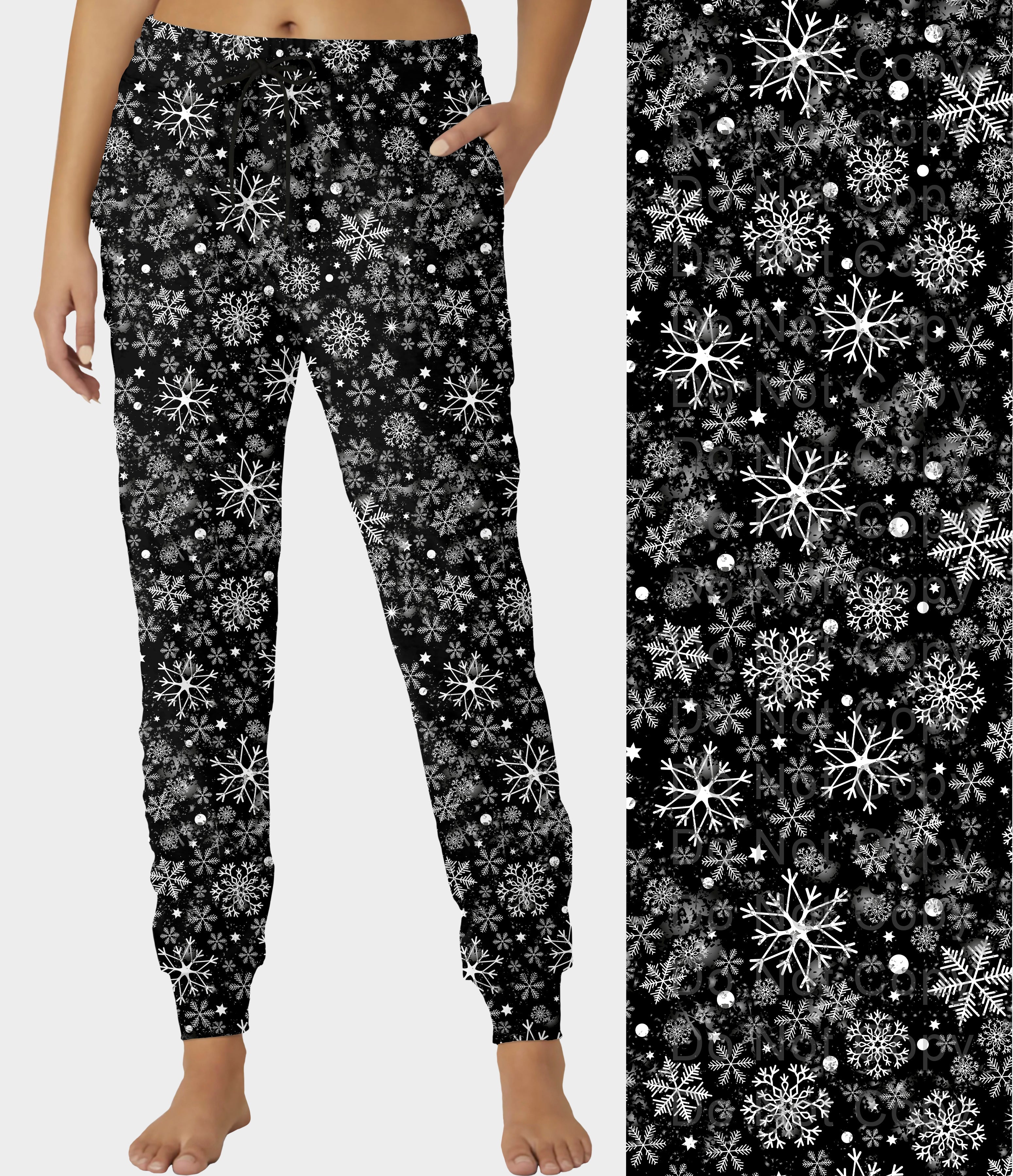RTS - Black Snowflakes Jogger Pants