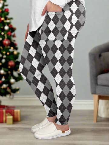 Black & White Argyle Leggings w/ Pockets