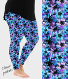 RTS - Blue Abstract Flowers Leggings w/ Pockets