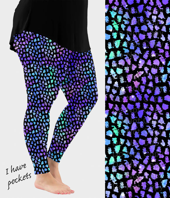 RTS - Blue and Purple Animal Print Leggings w/ Pockets