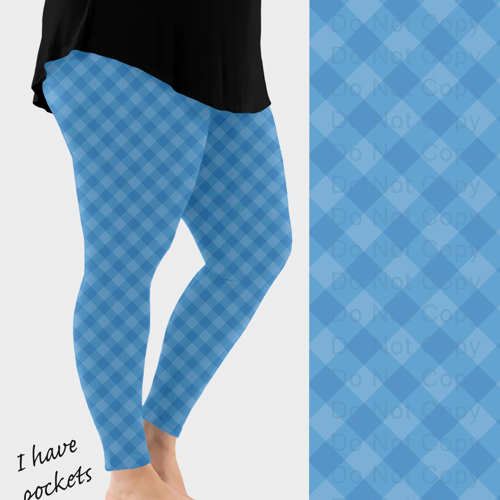 RTS - Blue Check Leggings w/ Pockets