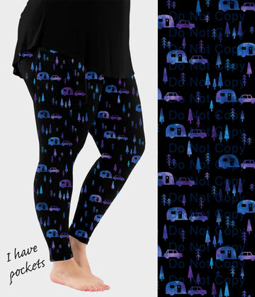 RTS - Blue Midnight Camping Leggings with Pockets