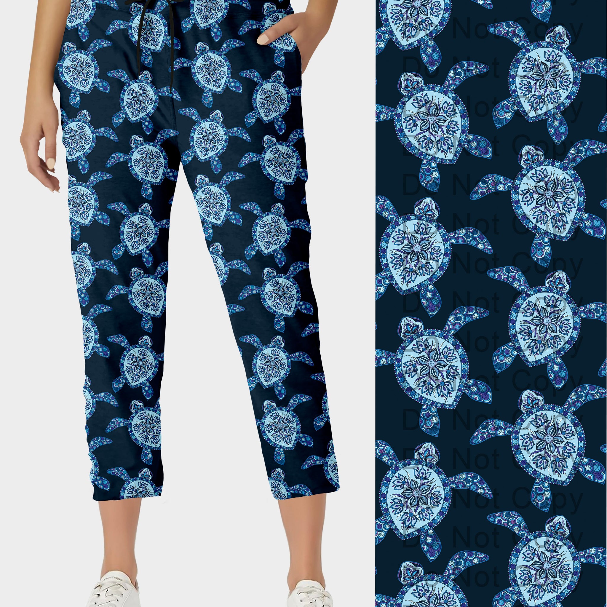 RTS - Blue Pattern Sea Turtle Capri Joggers