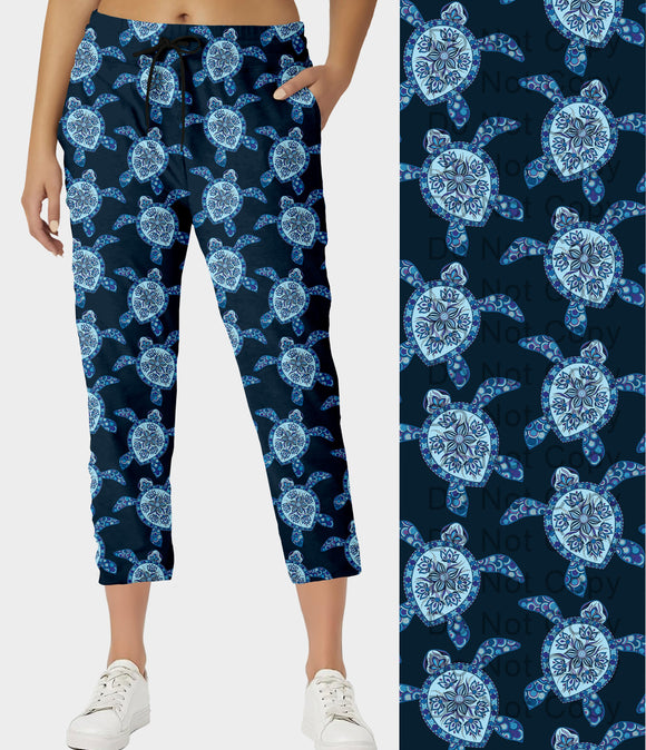 RTS - Blue Pattern Sea Turtle Capri Joggers