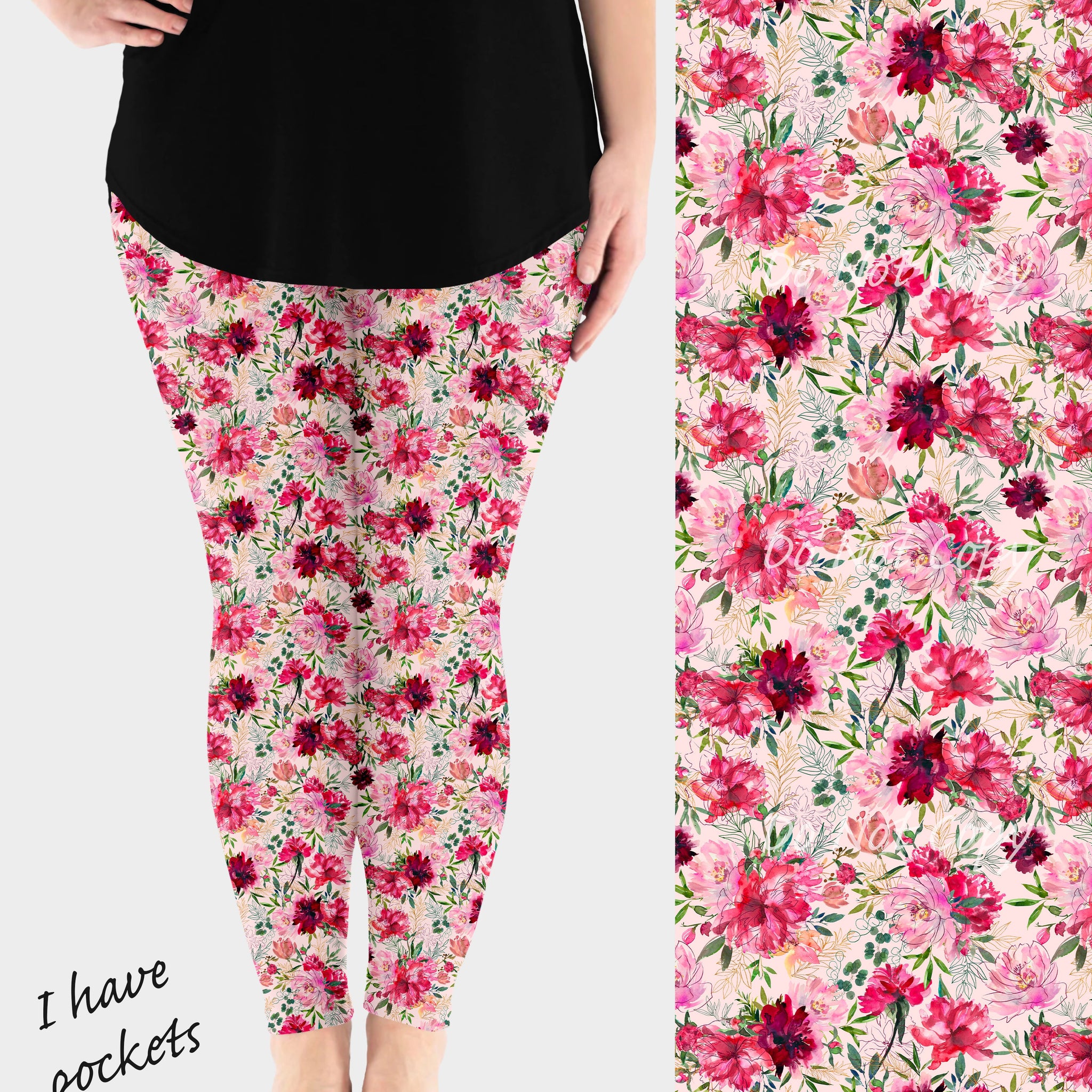 RTS - Blushing Blooms Leggings w/ Pockets