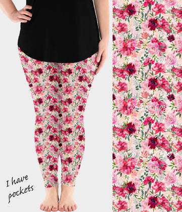 RTS - Blushing Blooms Leggings w/ Pockets