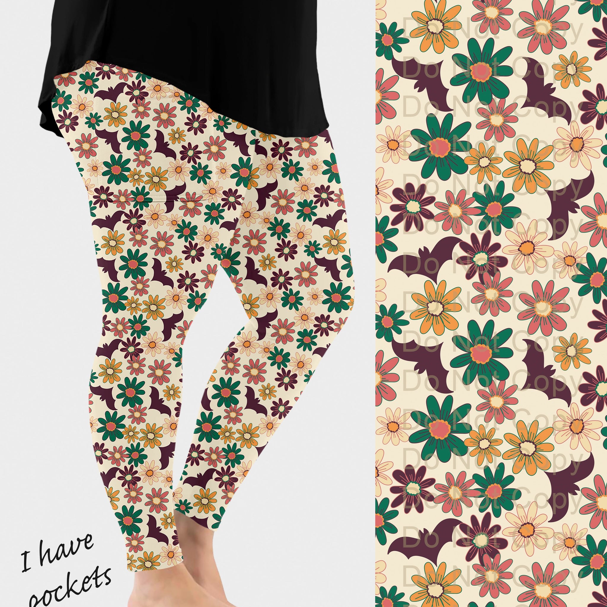 RTS - Boho Bats Leggings w/ Pockets