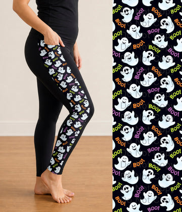 RTS - Boo Ghosts Side Panel Leggings with Pockets