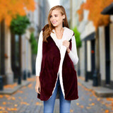 Fluffy Hooded Open Vest with Pockets