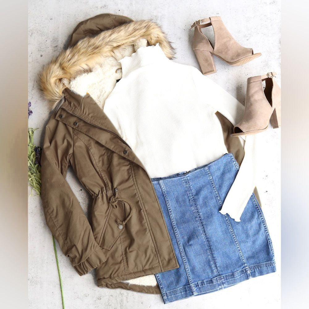 Love Tree Faux Sherpa Lined Military Hooded Utility Parka Jacket