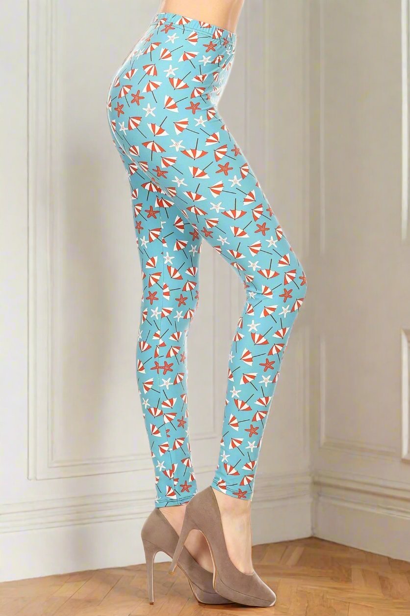 Summer Time Umbrellas & Starfish Print Soft Leggings