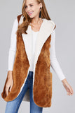 Fluffy Hooded Open Vest with Pockets