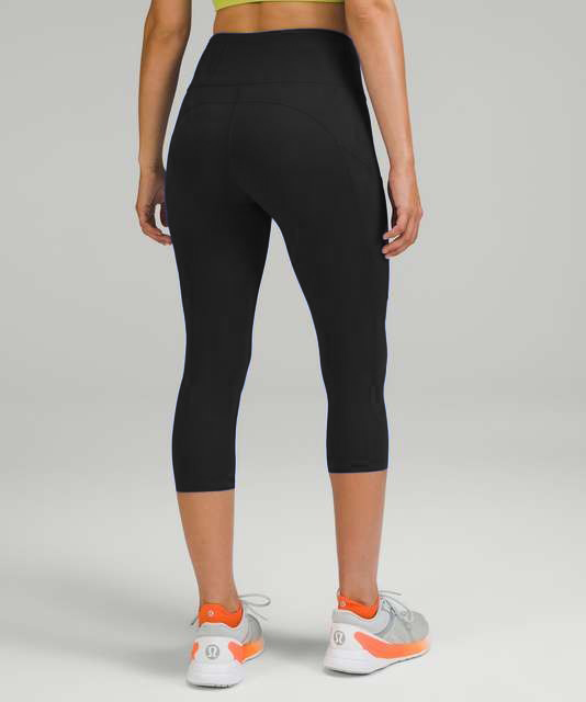 Solid Black Sport Pocket Soft Capri Leggings