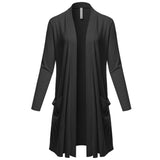 Women's Open Front Knee Length Long Sleeve Cardigan w/ Pockets S-3X