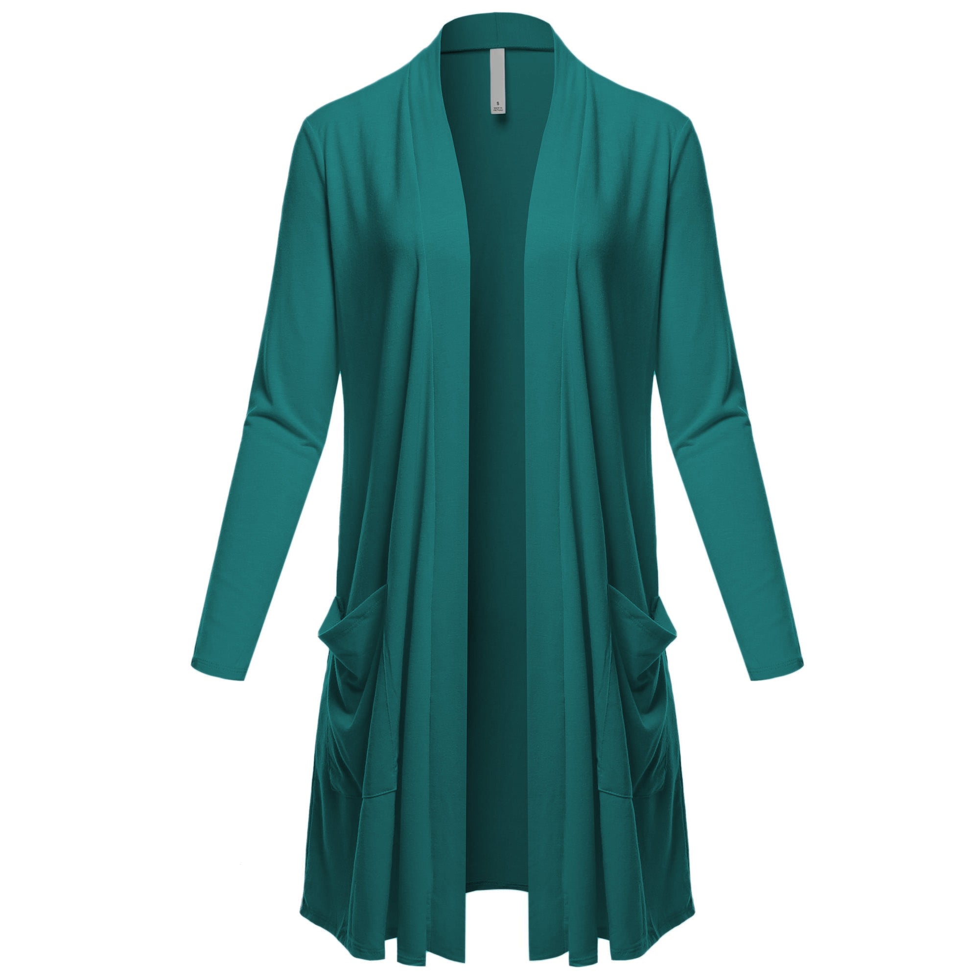 Women's Open Front Knee Length Long Sleeve Cardigan w/ Pockets S-3X