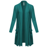 Women's Open Front Knee Length Long Sleeve Cardigan w/ Pockets S-3X