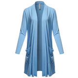 Women's Open Front Knee Length Long Sleeve Cardigan w/ Pockets S-3X