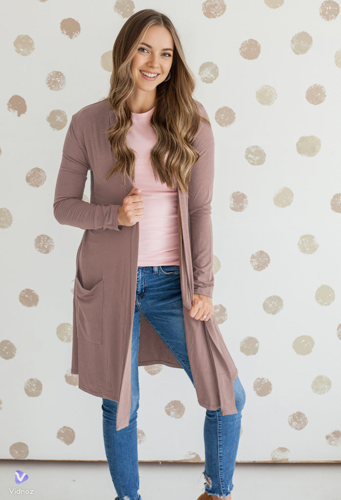 Women's Open Front Knee Length Long Sleeve Cardigan w/ Pockets S-3X