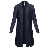 Women's Open Front Knee Length Long Sleeve Cardigan w/ Pockets S-3X