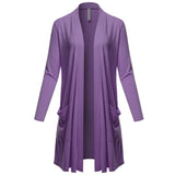 Women's Open Front Knee Length Long Sleeve Cardigan w/ Pockets S-3X