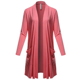 Women's Open Front Knee Length Long Sleeve Cardigan w/ Pockets S-3X