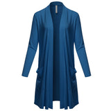 Women's Open Front Knee Length Long Sleeve Cardigan w/ Pockets S-3X