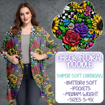 CHECK FLORAL DOODLE - CARDIGAN B105 PREORDER CLOSING 5/19