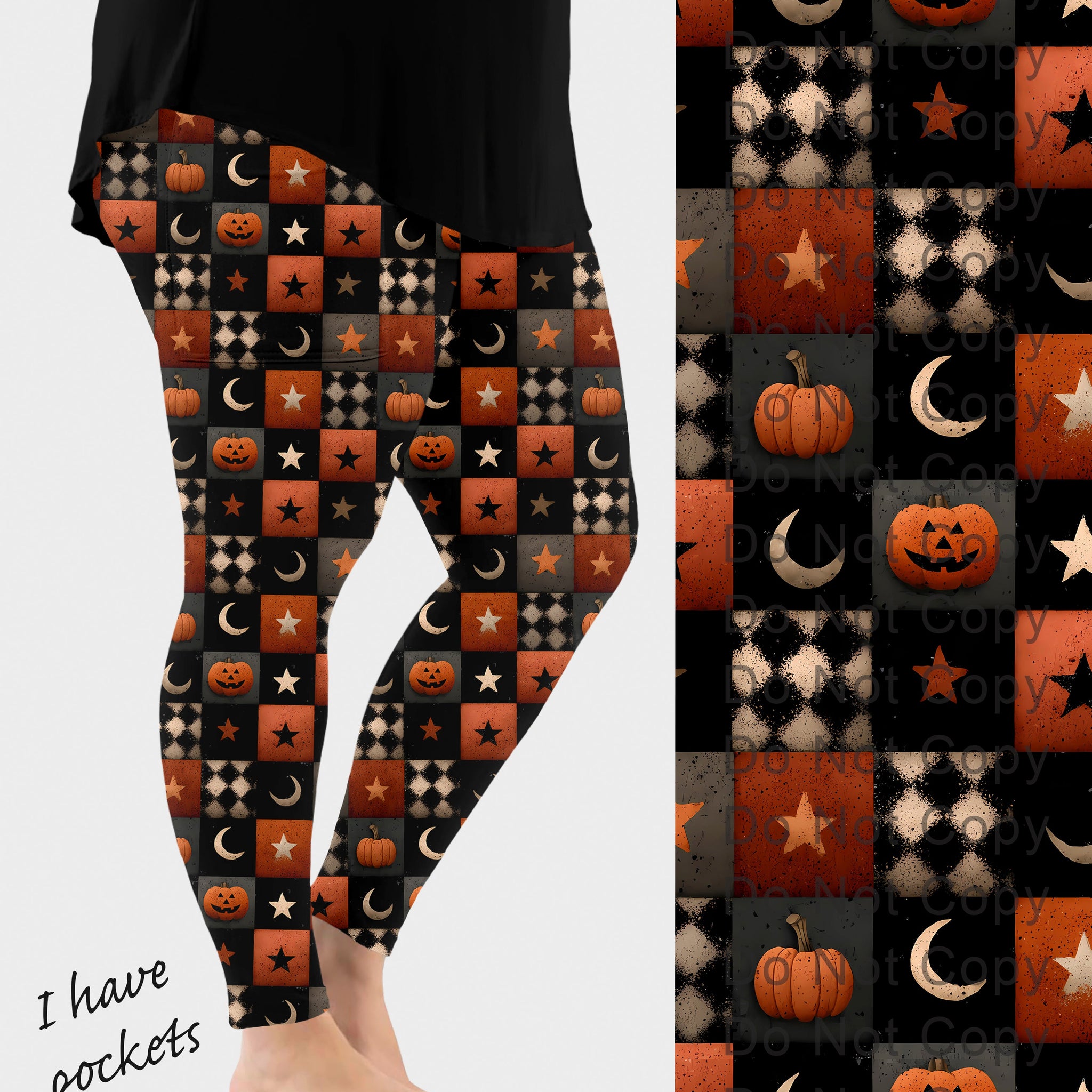 RTS - Checkered Halloween Leggings w/ Pockets