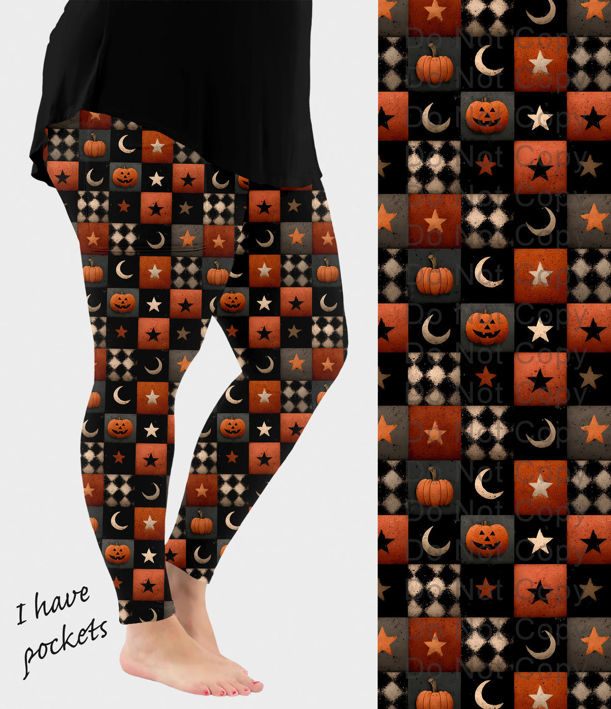 RTS - Checkered Halloween Leggings with Pockets