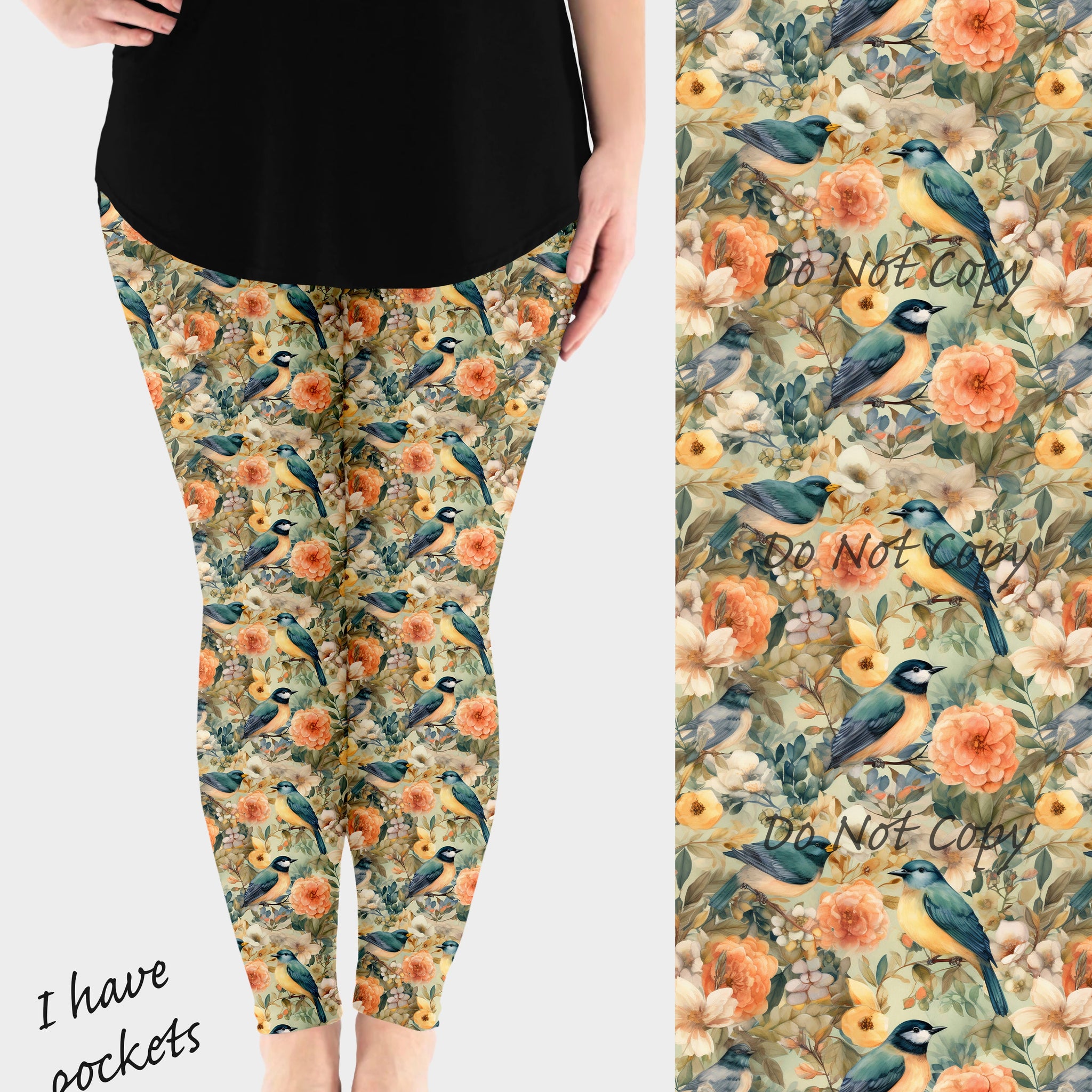 RTS - Chic Floral Birds Leggings w/ Pockets