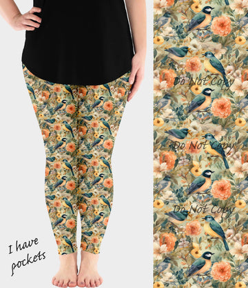 RTS - Chic Floral Birds Leggings w/ Pockets