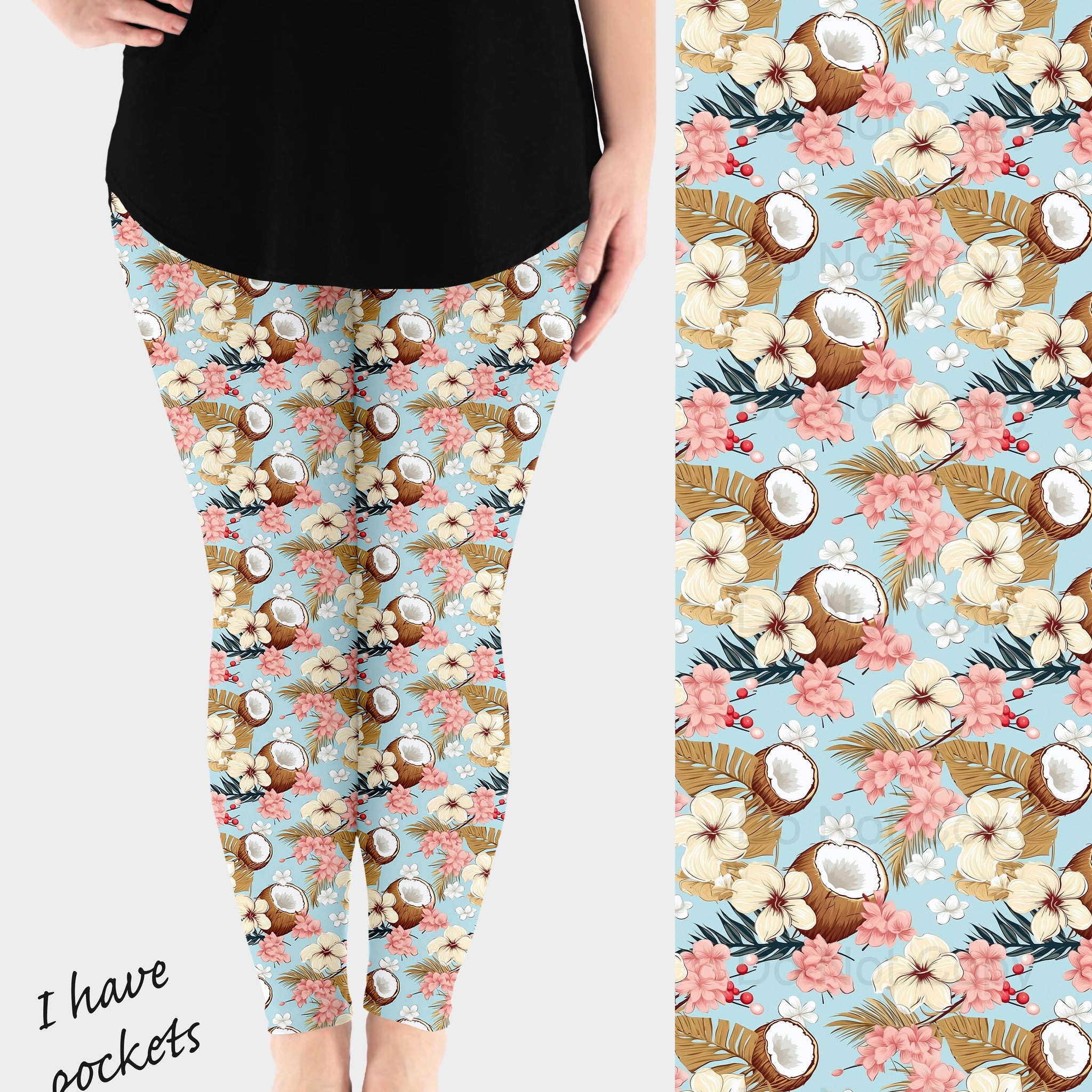 RTS - Coconut Floral Leggings w/ Pockets
