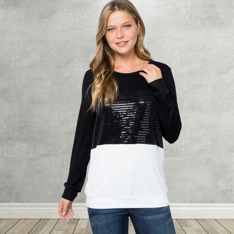 Sequin Block Casual Elegance Top - Chic Comfort with a Dazzling Twist