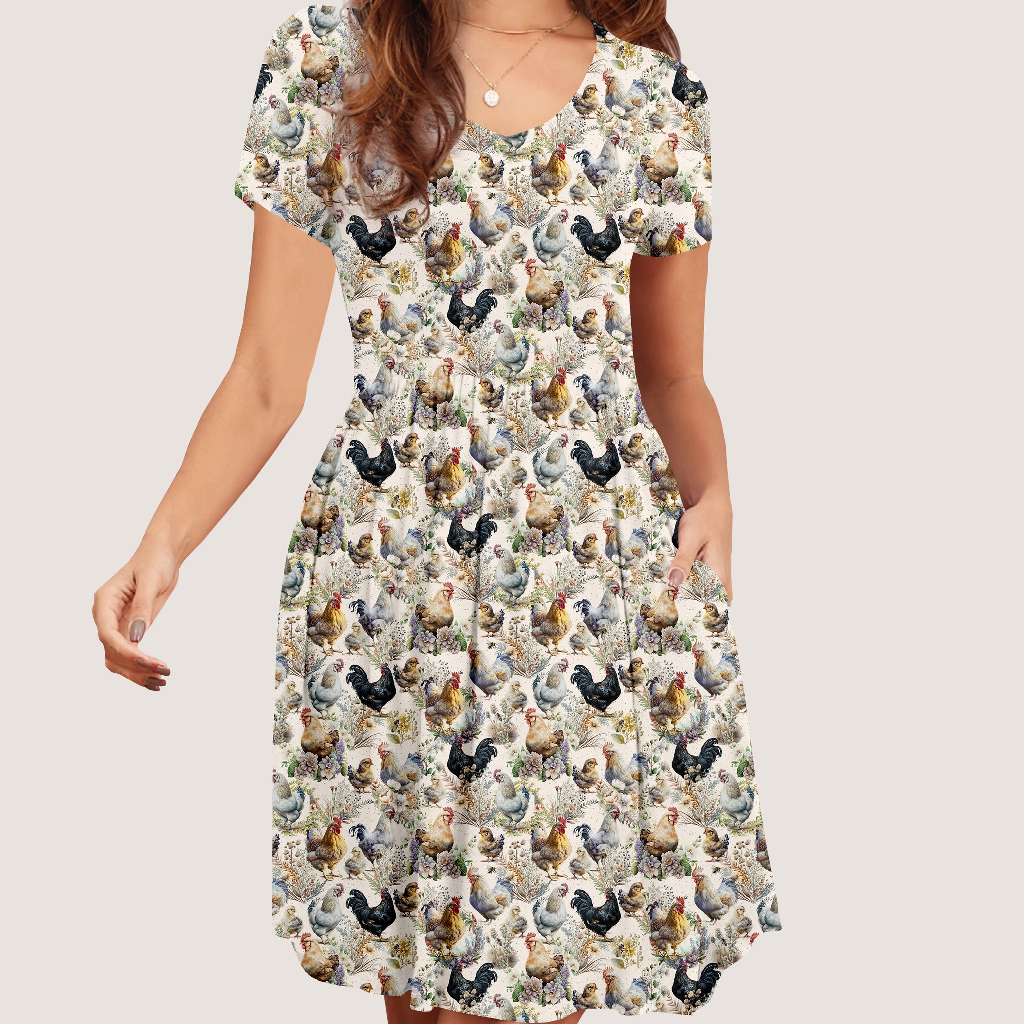 RTS - Cottage Chickens Pocket Dress
