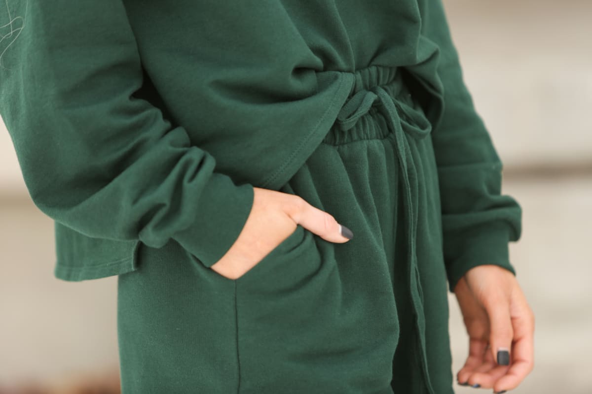 Oversized Cotton Terry Lounge Set – Long Sleeve Top & Drawstring Shorts