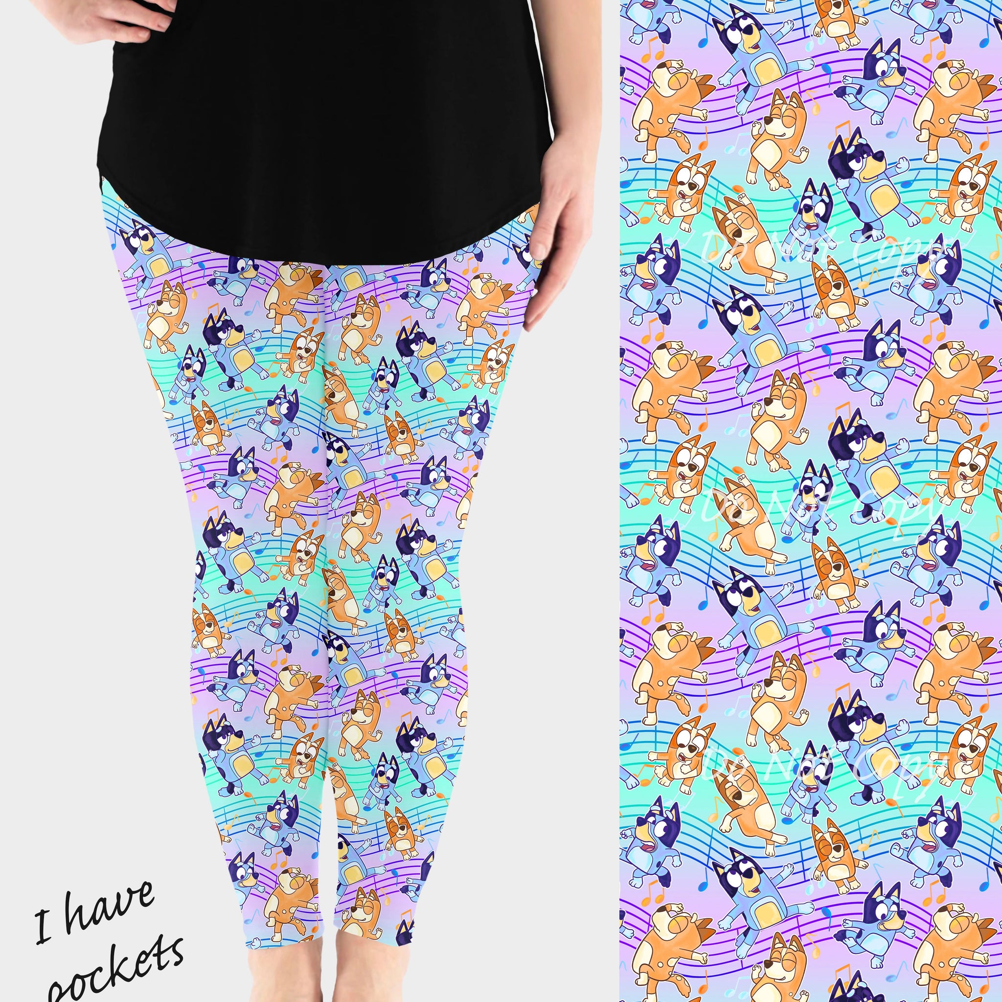 RTS - Dancing Pup Leggings w/ Pockets