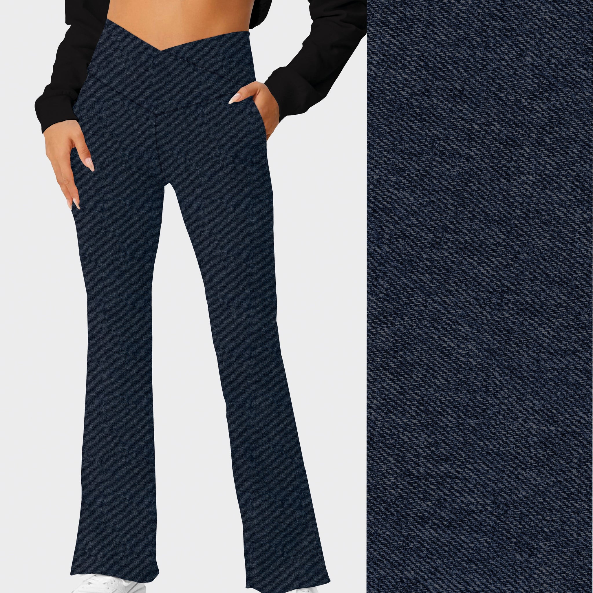 RTS - Dark Denim V-Waist Flare Leggings w/ Pockets