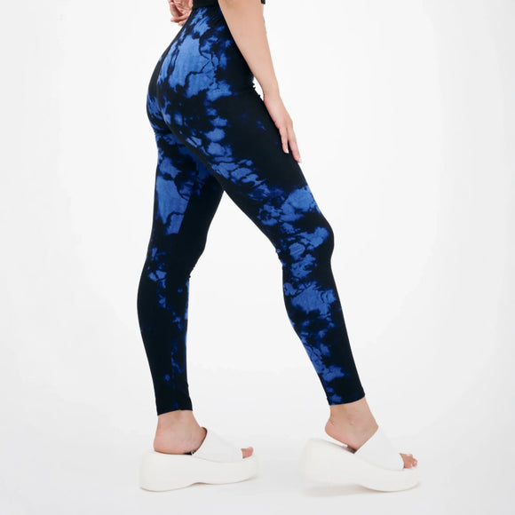 Blue Denim Tie Dye Print Leggings