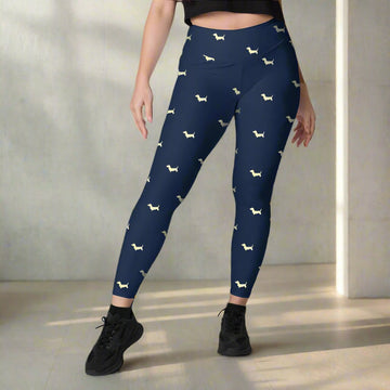 Dachshund Dog Print Navy Blue Leggings