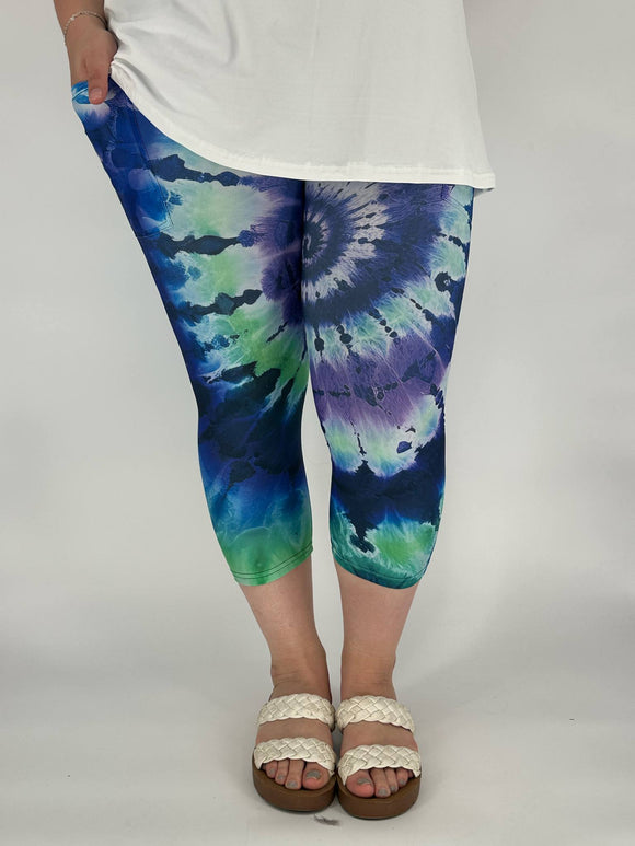 Purple Teal Tie Dye Capri w/ Pockets