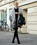 Black & White Knitted Zig-Zag Blanket Cardigan
