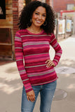 Keep Me Guessing Magenta Herringbone Long Sleeve