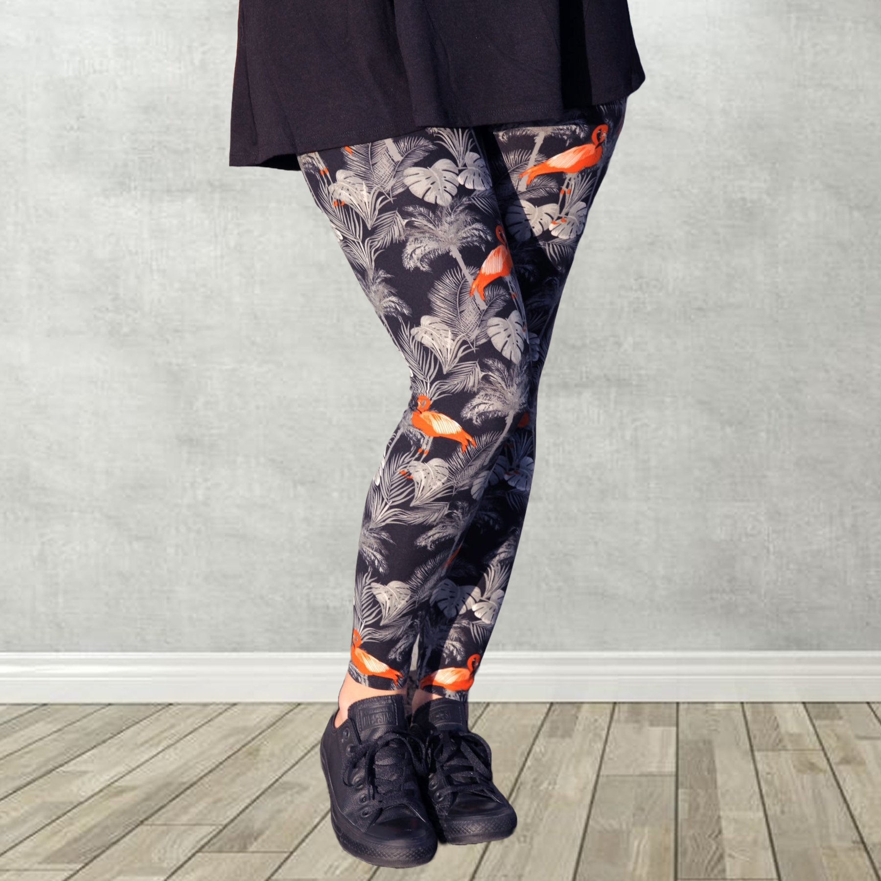 Orange Flamingo Print Leggings