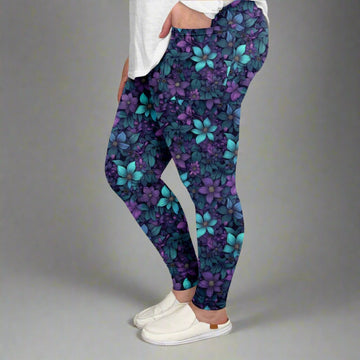 Deep Blue Floral Print Leggings w/ Pockets | ETA 12/5