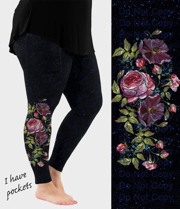 RTS - Floral Blossom Side Design Leggings with Pockets