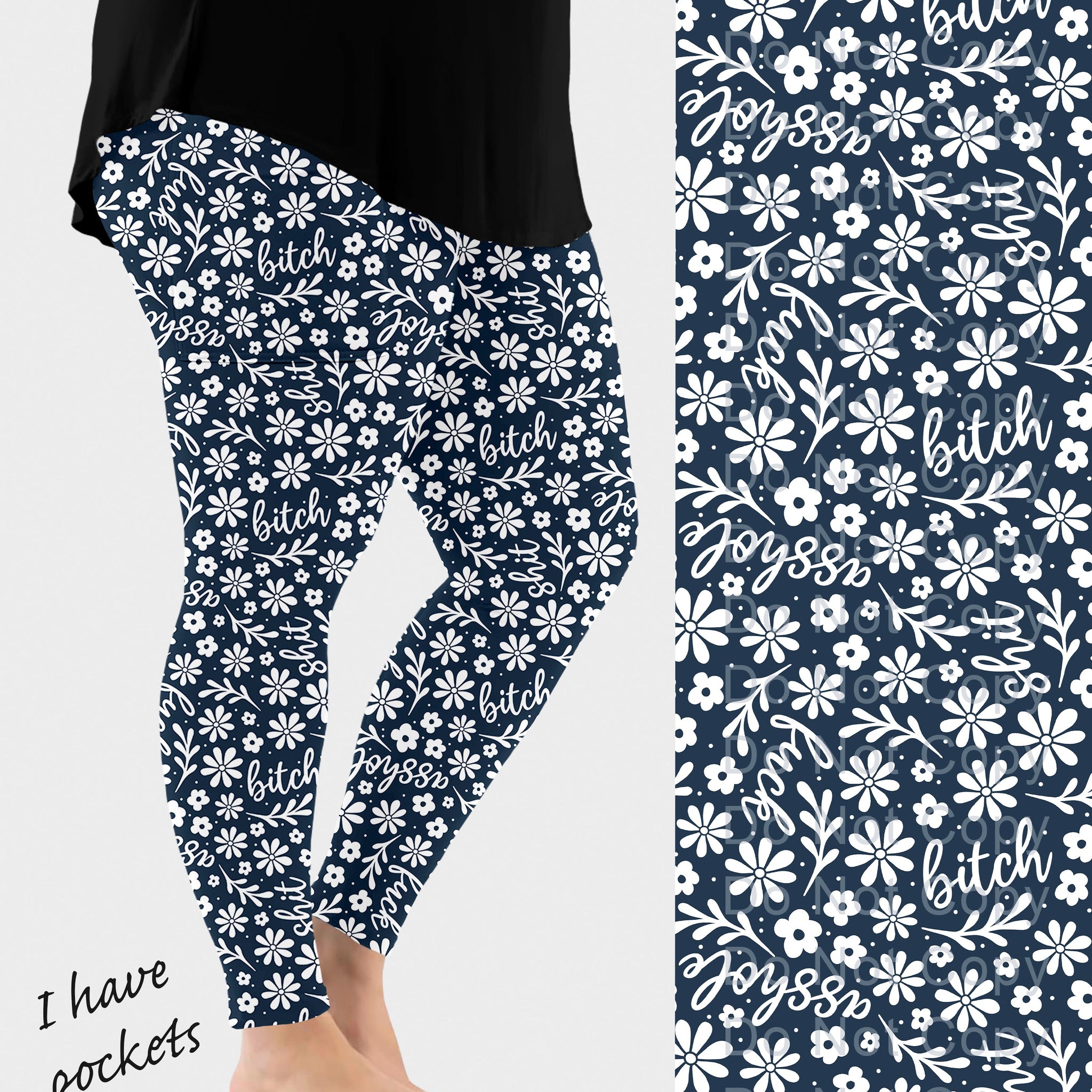 RTS - Floral Curse Words Leggings w/ Pockets