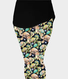 Floral Turtle Print Capri Soft Black Leggings W/ Pockets