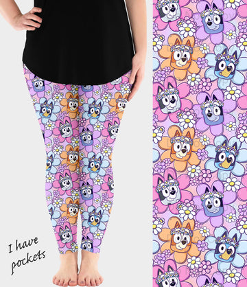 RTS - Flower Dogs Leggings w/ Pockets