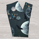 Halloween Headless Horseman Motorcycle Print Leggings with Pocket in Waist Band