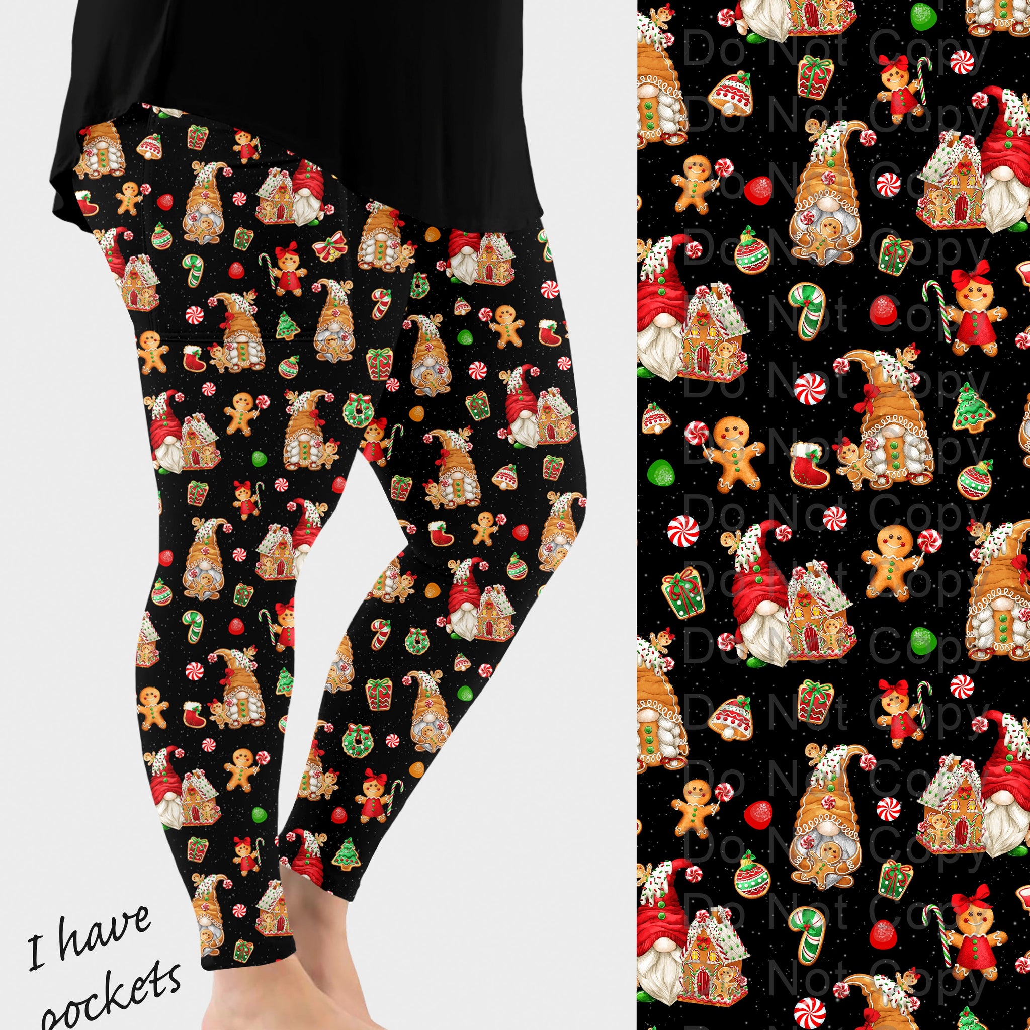 RTS - Gingerbread Gnomes Leggings w/ Pockets